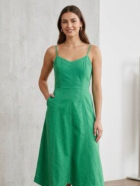 Banana Republic Green Cotton-Linen Midi Dress - Size 2
